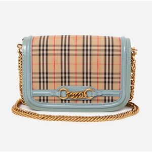 Burberry Blue Patent Knight Check Link Shoulder Bag